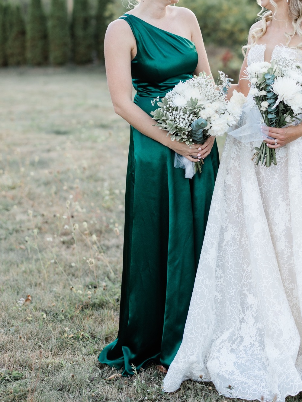 Emerald One-Shoulder Satin Bridesmaid Dress